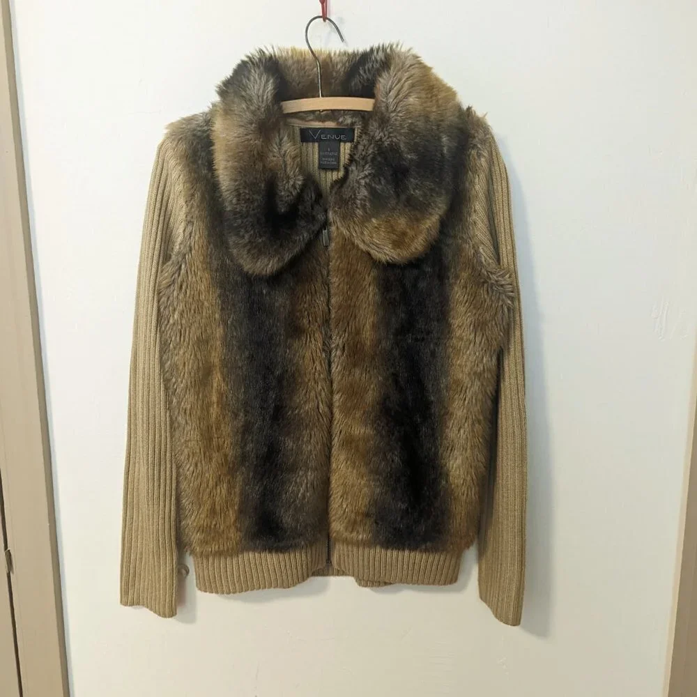 Vintage Faux Fur Jacket Knit Sweater Venue Scarface 70s‎ 80s Studio 54 Going Out
